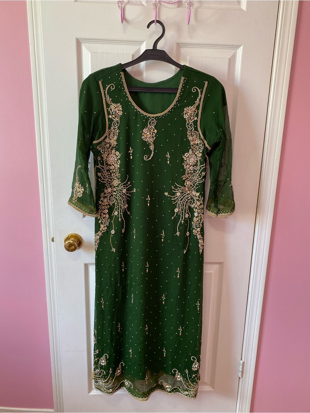 Womens 3pc Pakistani Suit Green Desi Suit Heavy Dress Wedding Wear Size Large